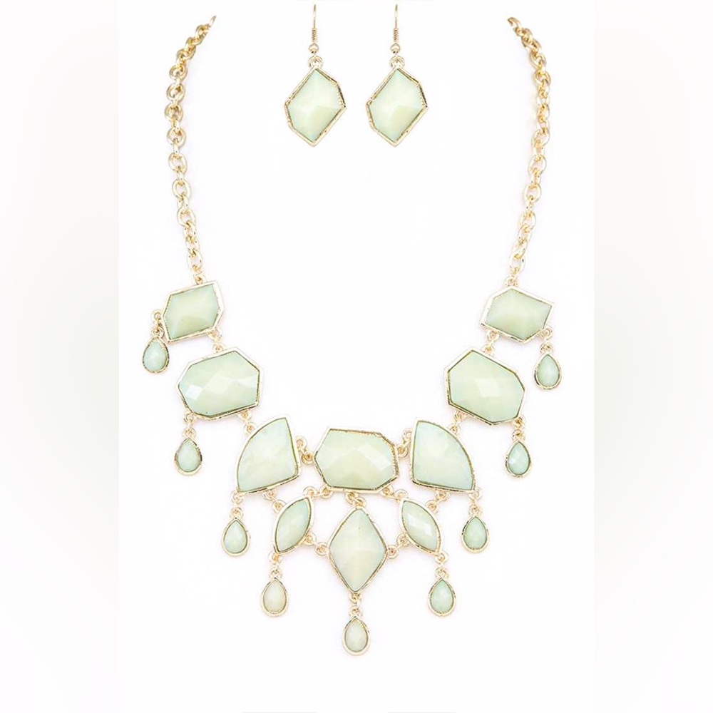 Gold & Green Faux Stone Statement Necklace